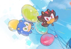 Size: 1024x712 | Tagged: safe, artist:neku_646611, shadow the hedgehog, sonic the hedgehog, 2025, balloon, no characters
