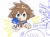Size: 1257x925 | Tagged: safe, artist:neku_646611, sonic the hedgehog, 2025, amiibo, bust, crossover, english text, eyebrow clipping through hair, holding something, kingdom hearts, looking at viewer, male, mouth open, pointing, simple background, solo, sora (kingdom hearts), white background