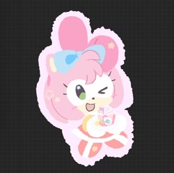 Size: 1292x1284 | Tagged: safe, artist:neku_646611, amy rose, 2025, chibi, cosplay, cute, food, holding something, my melody, sanrio, smile, solo