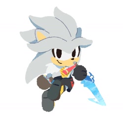 Size: 1408x1362 | Tagged: safe, artist:neku_646611, silver the hedgehog, 2025, cosplay, holding something, simple background, solo, white background