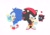 Size: 1837x1291 | Tagged: safe, artist:neku_646611, shadow the hedgehog, sonic the hedgehog, chao, 2025, chao egg, character chao, eggshell, eyes closed, group, holding something, neutral chao, shadow chao, simple background, standing, white background