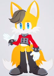 Size: 1448x2048 | Tagged: safe, artist:blake7587292440, miles (anti-mobius), fox, 2025, gradient background, looking at viewer, no outlines, smile, smiling at viewer, solo, standing