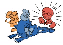 Size: 1530x1081 | Tagged: safe, artist:neku_646611, cubot, metal sonic, orbot, 2025, bow, robot, simple background, trio, white background