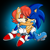 Size: 1250x1250 | Tagged: safe, artist:bellseashell, sally acorn, sonic the hedgehog, chipmunk, hedgehog, 2025, duo, eyes closed, gradient background, hugging, obtrusive watermark, sally x sonic, sally's ringblader outfit, shipping, sitting, smile, snuggling, straight, watermark