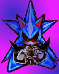 Size: 2048x2543 | Tagged: safe, artist:xenohog, metal sonic, neo metal sonic, black sclera, gradient background, heart hands, looking at viewer, robot, solo