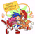 Size: 1500x1500 | Tagged: safe, artist:eqqman, amy rose, knuckles the echidna, miles "tails" prower, sonic the hedgehog, echidna, fox, hedgehog, 2020, birthday, blushing, english text, eyes closed, female, group, happy birthday, hugging, male, musical note, smile, speech bubble, team sonic, text