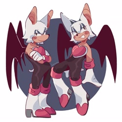 Size: 2047x2048 | Tagged: safe, artist:sunzips, rouge the bat, bat, 2020, arms folded, blushing, lidded eyes, looking offscreen, mid-air, smile, solo, standing
