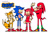 Size: 2048x1350 | Tagged: safe, artist:p3-archive, knuckles the echidna, miles "tails" prower, sonic the hedgehog, echidna, fox, hedgehog, 2020, :3, arm fluff, eyelashes, female, flat colors, flexing, group, hand on hip, headscarf, looking at viewer, male, simple background, smile, standing, team sonic, white background