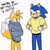Size: 1500x1500 | Tagged: safe, artist:sockiesock, miles "tails" prower, sonic the hedgehog, fox, hedgehog, 2020, clothes, cold, dialogue, duo, english text, freckles, hands on hips, looking at each other, oversized, shirt, simple background, smile, smiling at them, standing, sweater, talking, text, white background