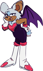 Size: 683x1119 | Tagged: safe, artist:roarinsaurus, rouge the bat, bat, 2020, bending over, eyelashes, flat colors, hand on hip, head rest, lidded eyes, looking at viewer, one fang, simple background, smile, smiling at viewer, solo, standing, transparent background