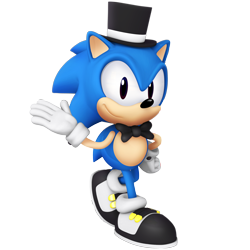 Size: 2500x2500 | Tagged: safe, artist:nibroc-rock, sonic the hedgehog, hedgehog, 2020, 3d, absurd res, bowtie, hat, looking at viewer, new years, shoes, simple background, smile, smiling at viewer, solo, top hat, transparent background