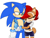 Size: 2650x2000 | Tagged: safe, artist:classicsonicsatam, sally acorn, sonic the hedgehog, chipmunk, hedgehog, 2022, arm around shoulders, duo, eyes closed, hugging, leaning on them, looking at them, sally x sonic, sally's ringblader outfit, shipping, simple background, smile, smiling at them, straight, white background