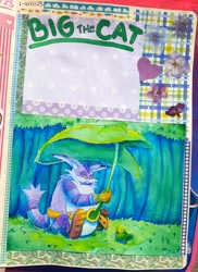 Size: 2729x3744 | Tagged: safe, artist:cyandreamz, big the cat, froggy, frog, 2025, character name, duo, flower, grass, literal animal, outdoors, sitting, traditional media