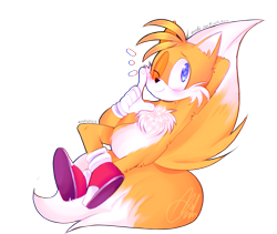 Size: 1229x1035 | Tagged: safe, artist:frog-e-box, miles "tails" prower, 2020, hand behind head, legs crossed, signature, simple background, smile, smiling at viewer, solo, transparent background, wink