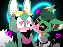 Size: 4000x3000 | Tagged: safe, artist:fartist2020, cassia the pronghorn, sonar the fennec, blushing, kiss on cheek