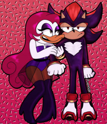 Size: 847x980 | Tagged: safe, artist:pepbotnik, shadow the hedgehog, boots, hugging, originalcharacter, pepita robotnik, smile