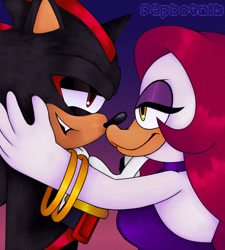 Size: 1550x1723 | Tagged: safe, artist:pepbotnik, shadow the hedgehog, hugging, pepita robotnik, smile