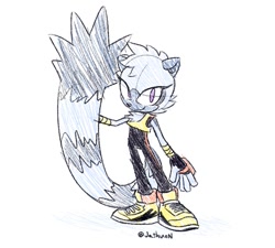 Size: 979x883 | Tagged: safe, artist:jashnuon, tangle the lemur, holding tail, looking at viewer, posing, signature, sketch, smile
