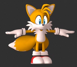 Size: 1753x1539 | Tagged: safe, artist:lijcthorntonll, miles "tails" prower, 3d, checkered background, cute, smile, t-pose