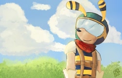 Size: 800x512 | Tagged: safe, artist:oakglove, bee, clouds, daytime, grass, mello bee, outdoors, smile, standing