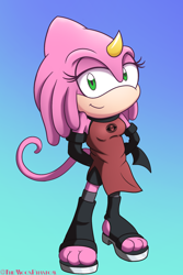 Size: 1350x2025 | Tagged: safe, artist:shadowwalk, alternate outfit, clothes, lidded eyes, liza the chameleon, looking at viewer, smile, standing