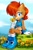 Size: 1322x2000 | Tagged: safe, artist:merlotart, sally acorn, 2025, abstract background, boots, clenched teeth, clouds, crop jacket, daytime, flower, grass, holding something, looking at viewer, outdoors, rock, shorts, sitting, smile, smiling at viewer, solo