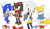 Size: 900x513 | Tagged: safe, artist:pilz_moos, miles "tails" prower, shadow the hedgehog, silver the hedgehog, sonic the hedgehog, 2025, coat, coffee, dialogue, english text, group, holding something, jacket, male, poncho, scarf, simple background, speech bubble, standing, white background, winter outfit