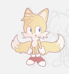 Size: 711x767 | Tagged: safe, artist:11v34nd, miles "tails" prower, sonic the hedgehog, 2025, cute, duo, grey background, looking offscreen, mouth open, simple background, sketch, smile, solo focus, standing, tailabetes