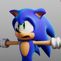 Size: 747x748 | Tagged: safe, artist:cyb3d128, sonic the hedgehog, 2025, 3d, arms out, fangs, floppy ears, gradient background, looking offscreen, looking up, mouth open, solo