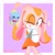 Size: 2048x2048 | Tagged: safe, artist:fluffyeviltails, artist:fluffyymel, cheese (chao), cream the rabbit, chao, rabbit, 2024, agender, border, cheeseabetes, creamabetes, duo, eyelashes, eyes closed, female, flying, hand behind back, looking at viewer, mouth open, outline, purple background, signature, simple background, smile, standing, tongue out, wink