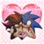 Size: 1640x1643 | Tagged: safe, artist:thyreptile, shadow the hedgehog, sonic the hedgehog, hedgehog, 2025, abstract background, arm around shoulders, blushing, bust, duo, english text, frown, gay, heart, holding each other, lidded eyes, looking at them, looking away, looking offscreen, male, one eye closed, outline, shadow x sonic, shipping, smile, valentine's day