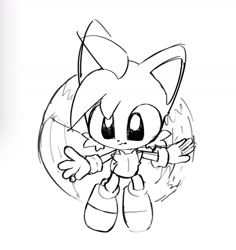 Size: 1609x1707 | Tagged: safe, artist:stickbuggy_fox, miles "tails" prower, 2025, arms out, cute, flying, line art, looking offscreen, monochrome, simple background, smile, solo, spinning tails, tailabetes, white background