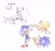 Size: 2048x1916 | Tagged: safe, artist:kuteun0, miles "tails" prower, sonic the hedgehog, 2025, arm around shoulders, duo, flying, high five, korean text, looking at each other, mouth open, simple background, sitting, smile, spinning tails, standing, standing on one leg, white background