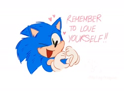 Size: 1790x1313 | Tagged: safe, artist:popsizzy, sonic the hedgehog, sonic the hedgehog 3 (film), 2025, blushing, bust, cute, dialogue, english text, heart, heart hands, mouth open, positivity, signature, simple background, solo, sonabetes, white background, wink