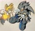 Size: 2048x1790 | Tagged: safe, artist:poke_faz, miles "tails" prower, silver the hedgehog, 2025, duo, lightning bolt, looking at them, looking at viewer, mouth open, signature, smile, traditional media, treads