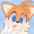 Size: 2048x2048 | Tagged: safe, artist:strawberricups, miles "tails" prower, 2022, abstract background, close-up, cute, icon, looking at viewer, smile, smiling at viewer, solo, tailabetes, tongue out, v sign