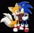 Size: 1280x1237 | Tagged: safe, artist:montyth, miles "tails" prower, sonic the hedgehog, 2025, age difference, arm around shoulders, black background, blushing, chocolate, chocolate box, cute, duo, gay, heart, holding something, looking at each other, mouth open, one eye closed, shipping, simple background, smile, sonic x style, sonic x tails, standing, valentine's day, wink