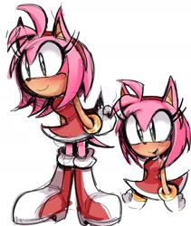 Size: 1460x1726 | Tagged: safe, artist:zaoiinsta, amy rose, 2025, blushing, cute, looking offscreen, simple background, sketch, smile, solo, standing, white background