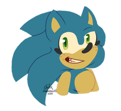 Size: 1280x1178 | Tagged: safe, artist:chibigalaxies, sonic the hedgehog, 2022, bust, clenched teeth, eyelashes, freckles, looking at viewer, no outlines, signature, simple background, smile, solo, transparent background