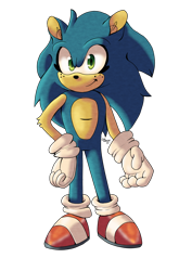 Size: 1280x1805 | Tagged: safe, artist:chibigalaxies, sonic the hedgehog, 2022, eyelashes, freckles, hand on hip, looking at viewer, signature, simple background, smile, solo, standing, transparent background