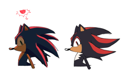 Size: 897x593 | Tagged: safe, artist:cawffeejelly, shadow the hedgehog, sonic the hedgehog, 2025, duo, looking at viewer, no mouth, side view, simple background, white background