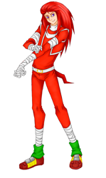 Size: 1579x2645 | Tagged: safe, artist:tanyawind, knuckles the echidna, human, 2014, clenched teeth, echidna tail, humanized, looking at viewer, partially humanized, smile, solo, sonic boom (tv), standing, stretching