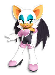 Size: 1412x1913 | Tagged: safe, artist:jcthornton, rouge the bat, 2019, 3d, hand on hip, lidded eyes, mouth open, simple background, smile, solo, standing, transparent background