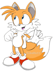 Size: 583x783 | Tagged: safe, artist:kobemutt, miles "tails" prower, 2015, looking offscreen, mouth open, signature, simple background, smile, solo, standing, white background