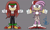 Size: 7500x4500 | Tagged: safe, artist:soap-rain, amy rose, knuckles the echidna, 2022, backwards cap, cap, crop top, duo, eyelashes, frown, gender swap, grey background, headband, jacket, jacket around waist, pants, signature, simple background, smile, standing, t-pose, tank top