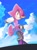 Size: 1330x1780 | Tagged: safe, artist:plzx3_e, espio the chameleon, 2025, abstract background, chameleon, clouds, daytime, frown, looking at viewer, male, mario and sonic at the 2020 olympic games, outdoors, solo, standing on one leg, sweatdrop, tank top, treads