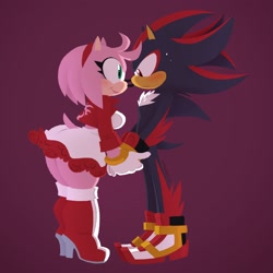 Size: 2100x2100 | Tagged: safe, artist:captainmolasses, amy rose, shadow the hedgehog, amy x shadow, duo, purple background, shipping, simple background, straight