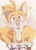 Size: 1369x1902 | Tagged: safe, artist:pdangel_, miles "tails" prower, 2025, crouching, cute, front view, glasses, heart, looking at viewer, male, mouth open, one fang, open smile, signature, simple background, smile, smiling at viewer, solo, sparkles, tailabetes, white background