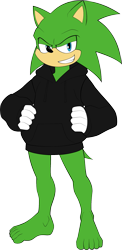 Size: 995x2041 | Tagged: safe, artist:darkshiner8, scourge the hedgehog, 2022, barefoot, flat colors, hoodie, missing accessory, solo