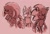 Size: 820x557 | Tagged: safe, artist:msvartzy, knuckles the echidna, miles "tails" prower, sonic the hedgehog, 2025, backlighting, monochrome, mouth open, pink background, simple background, smile, standing, team sonic, trio